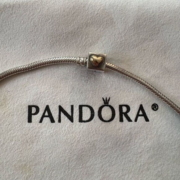 PANDORA Retired Heart “I Love You” Bead Silver and Gold Charm 790200 - Picture 1 of 5